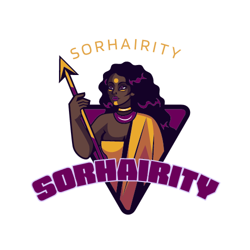 logo sorhairity représentant une femme noire habillée en jaune et avec une lance